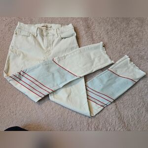 Tory Burch Ankle Skinny Jeans in White with Red Blue Accents